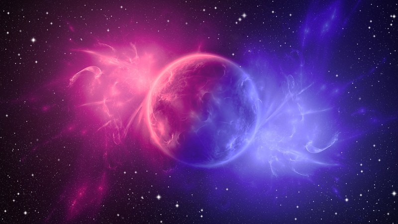 space, space art, planet, digital art, pink, blue