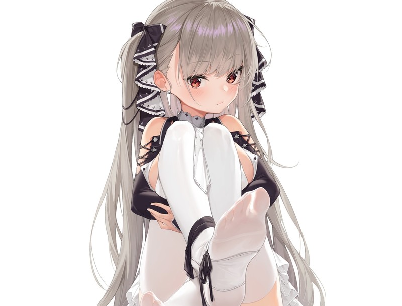 Formidable (Azur Lane), gray hair, twintails, pantyhose, blush, red eyes, dress, long hair, thigh-highs, Azur Lane, anime, anime girls