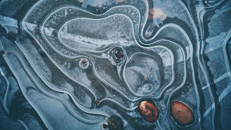 ice, cranny, circles, surface, stone, 4k