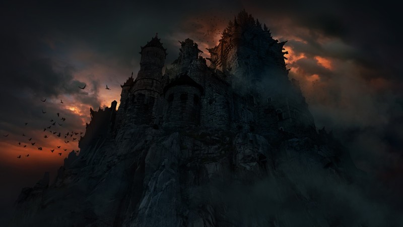 Andrey Bakulin, Myst, castle, landscape, fantasy art, digital, dark, artwork