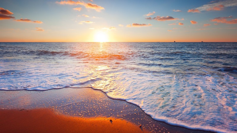 beach, sand, Sun, sky, waves, clouds, landscape, nature