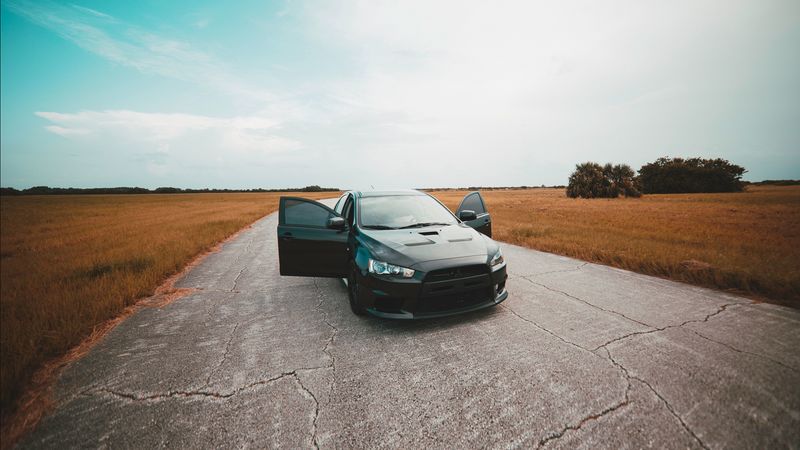 mitsubishi, black, front view, road, asphalt, 4k