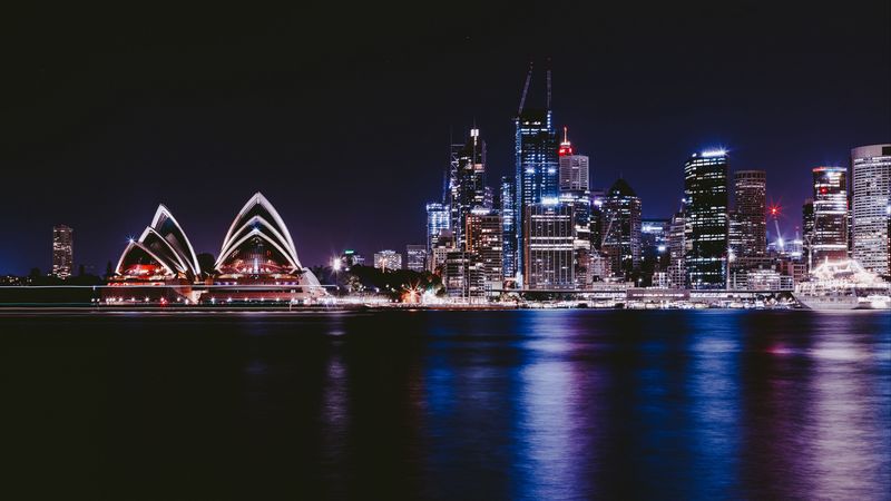 night city, city lights, architecture, sydney, australia, 4k