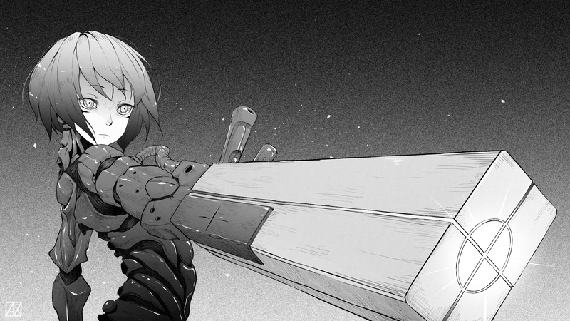 Blame!, cyborg, mecha girls, anime, anime girls, sanakan, monochrome