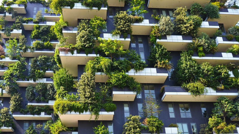 skyscraper, plants, Milan, Italy, architecture, glass, balcony