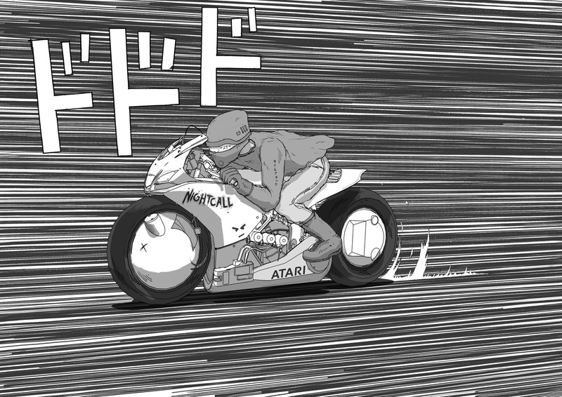 subclass s, biker, motorcycle, monochrome, anime, speedforce, manga, vehicle