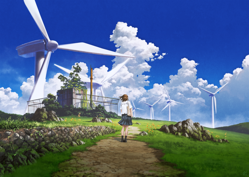 windmill, digital, anime, anime girls