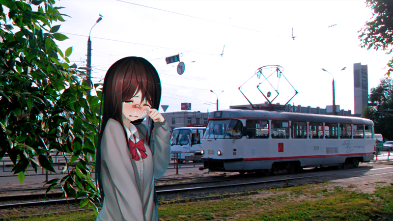 anime, anime girls, sad, crying, tram, Russia, transport, anime_irl