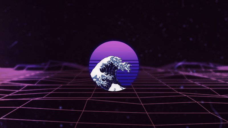 The Great Wave off Kanagawa, waves, Retrowave, landscape, vaporwave, purple background