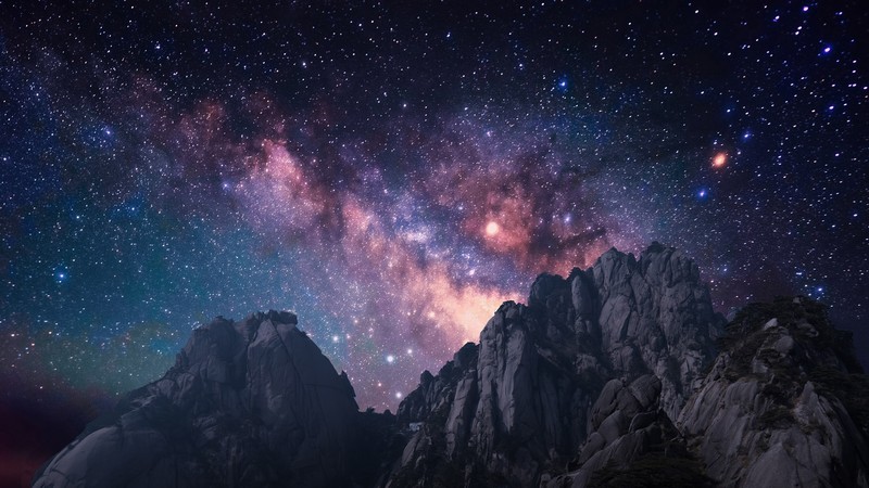 stars, mountains, landscape, Milky Way, Tibet, rocks, night