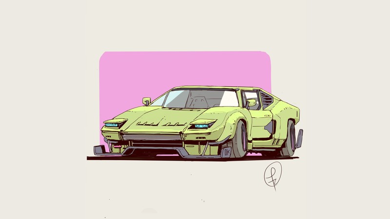 artwork, car, concept art, colorful, custom-made, Fernando Correa, pop-up headlights