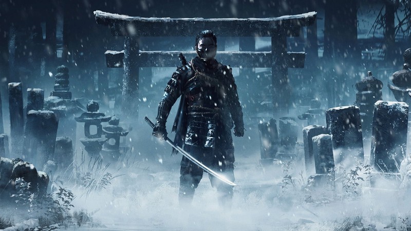 Ghost of Tsushima, samurai, winter, sword, warrior, video game art, katana