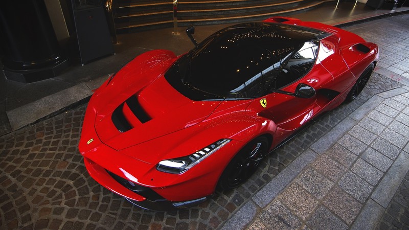red cars, Ferrari, road, Ferrari LaFerrari, high angle