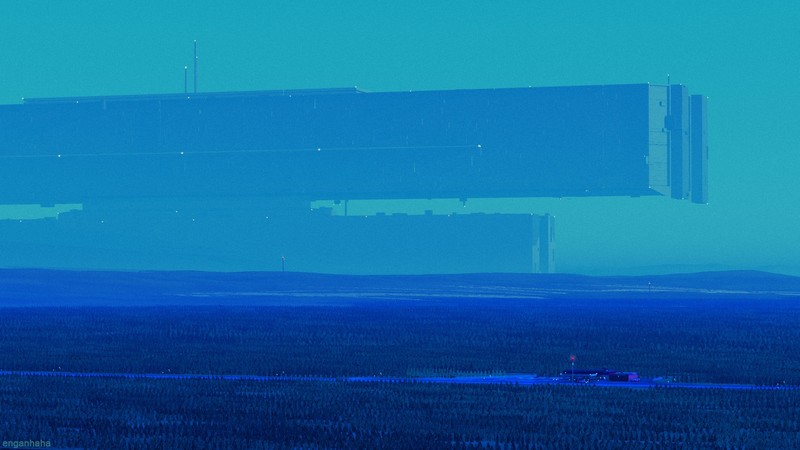 Robin Engström, datacenter, forest, Gas station, futuristic, watermarked