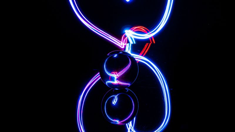 ball, reflection, neon, heart, 4k