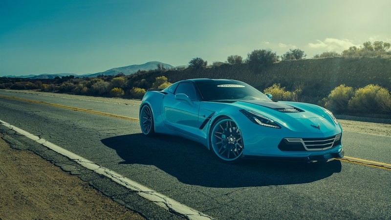 Chevrolet Corvette, car, road, nature, sky, Chevrolet, vehicle, blue cars