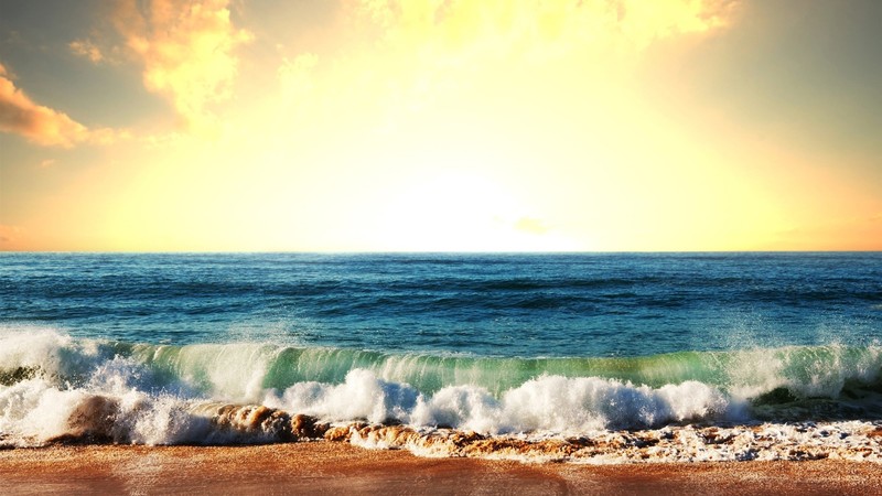ocean view, waves, beach, sunlight, clouds, landscape, nature