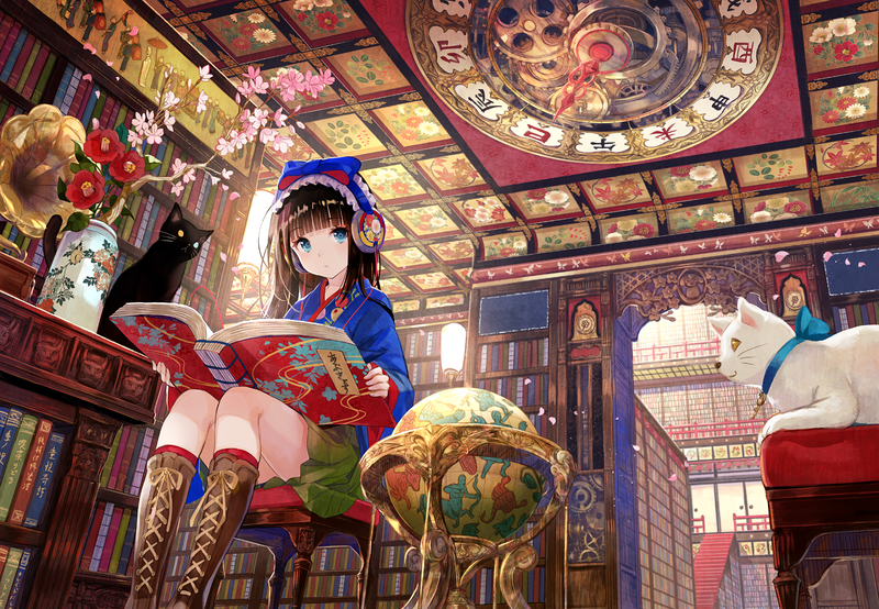 library, moescape, anime