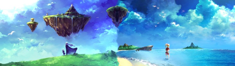 fantasy art, floating island, landscape, panorama, Chrono Trigger, Chrono Cross