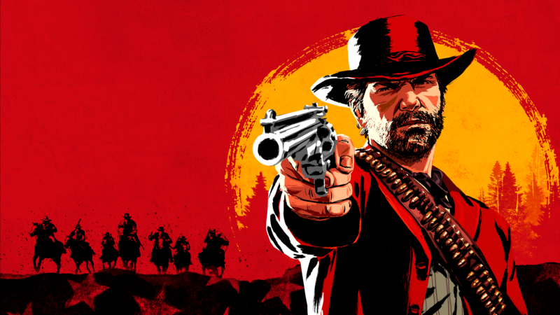 digital art, artwork, Red Dead Redemption, Red Dead Redemption 2, Arthur Morgan, video games, video game art, video game characters, red, revolver, men, cowboy hats, horse, Rockstar Games