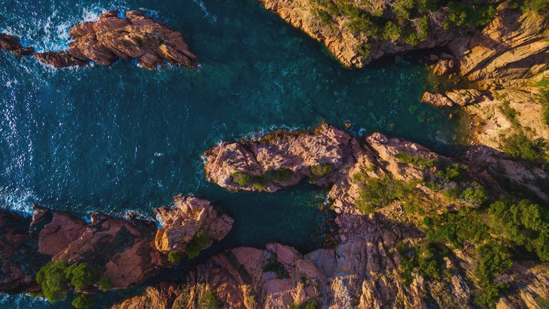 nature, landscape, water, mountains, Catalonia, Spain, sea, rocks, aerial view, top view