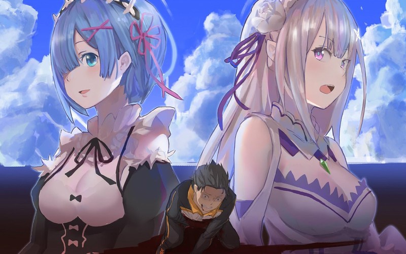 anime, anime girls, 2D, digital art, artwork, Re:Zero Kara Hajimeru Isekai Seikatsu, bikini, Rem (Re: Zero), blue eyes, pink eyes, cleavage
