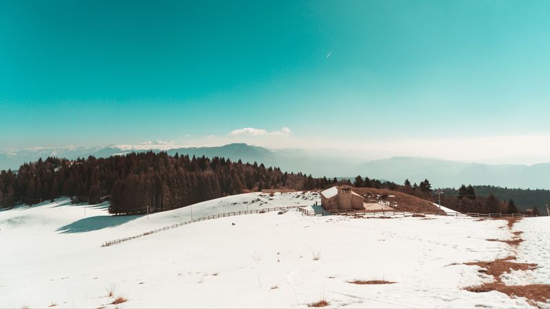 mountain, snow, winter, trees, sky, 4k