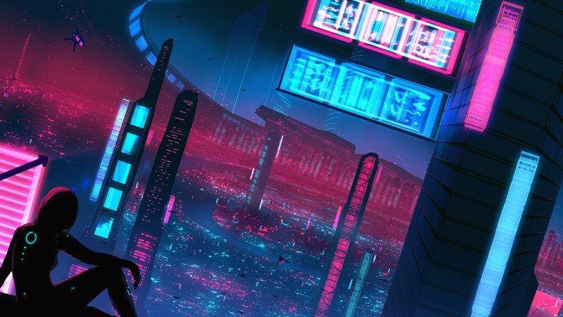JoeyJazz, neon, cityscape, science fiction