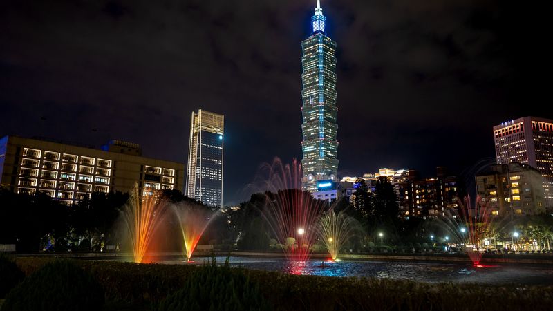 tower, night city, lights, city lights, taipei, taiwan, 4k