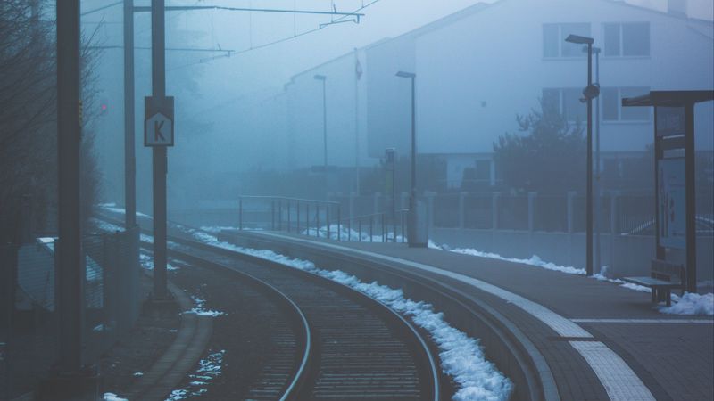 railway, fog, turn, station, 4k