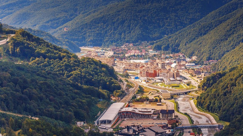 Sochi, Russia, resort, mountains, railway, town