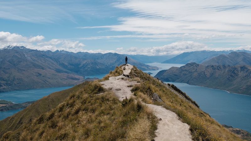 mountains, cliff, silhouette, lake, distance, 4k