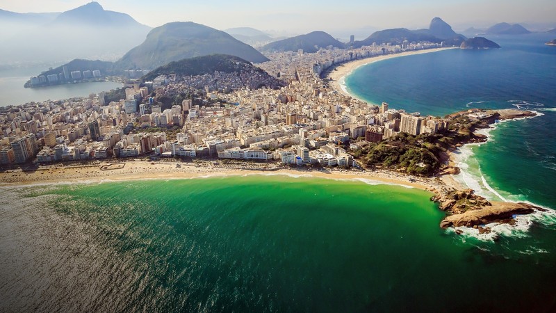 Brazil, Rio de Janeiro, Copacabana, beach, mountains, sky, atlantic ocean, cityscape