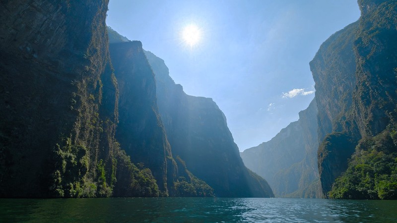 Sumidero Canyon, Mexico, sky, mountains, trees, river, water