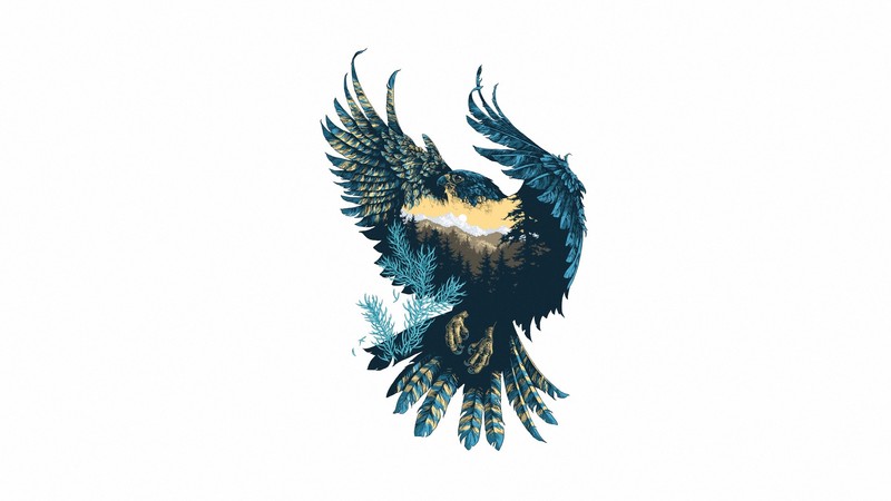 minimalism, simple, digital art, animals, vector, white background, eagle