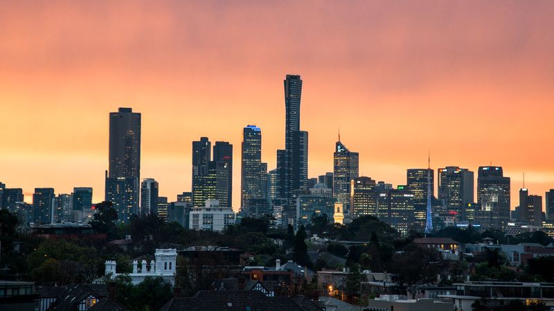 city, buildings, skyscrapers, sunset, 4k