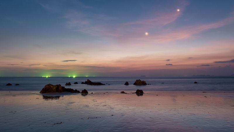 ocean, sunset, coast, horizon, thailand, 4k