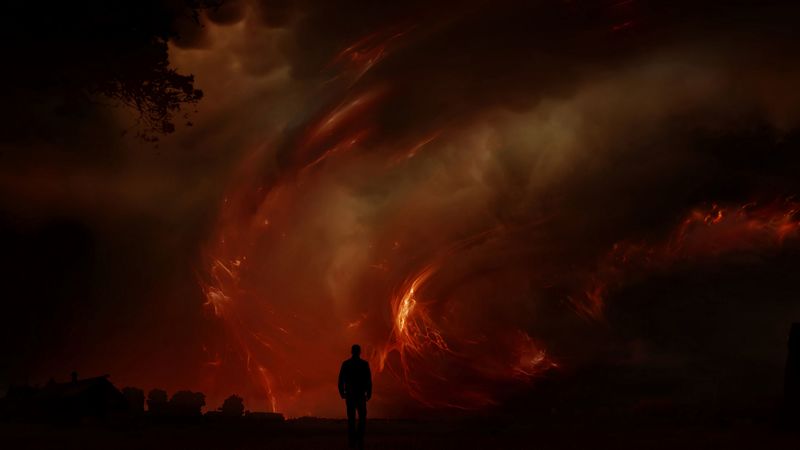 silhouette, art, sky, night, dark, darkness, 4k