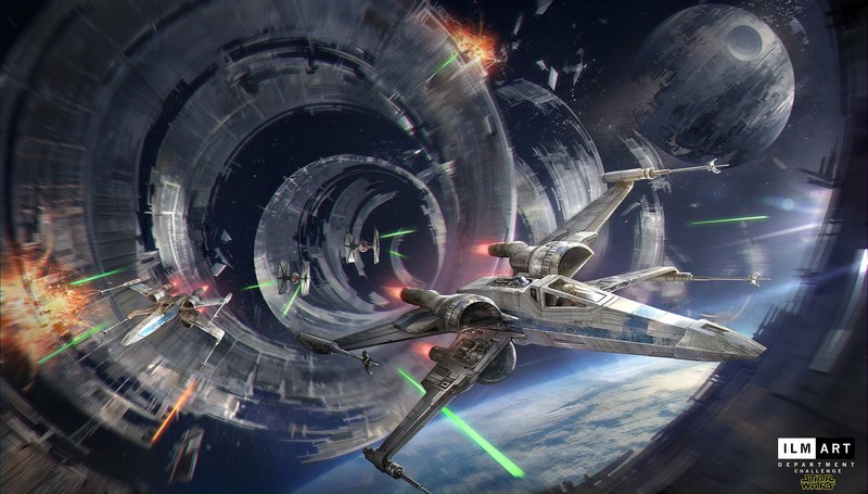 Star Wars, X-wing, spaceship, TIE Fighter, blaster, fighting, dogfight, Death Star, tunnel, laser