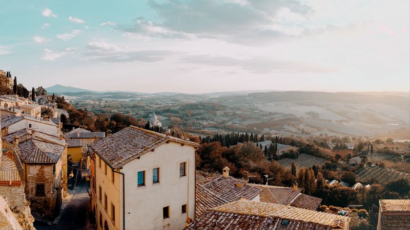 landscape, aerial view, architecture, commune, montone, italy, 4k