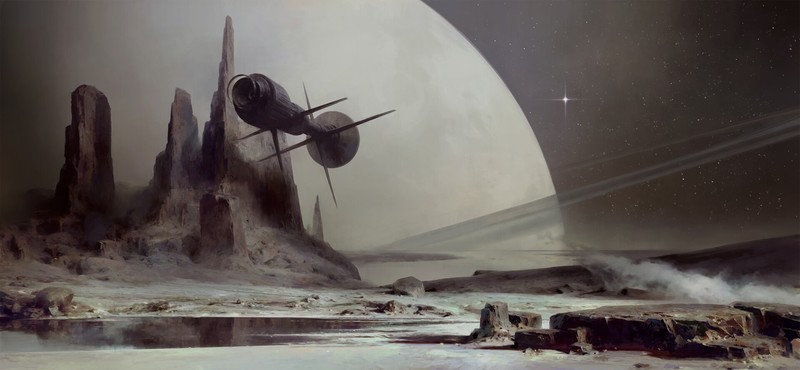 science fiction, artwork, planet, ArtStation, spaceship