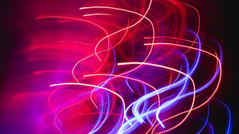 lines, intermittent, glow, neon, wavy, red, 4k