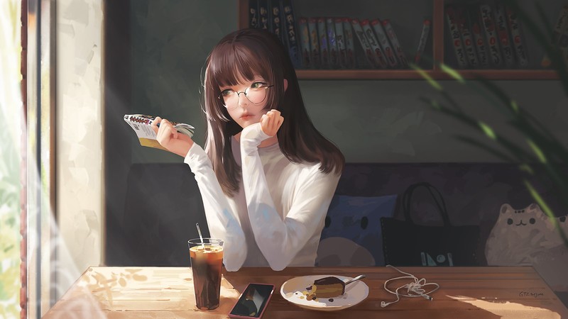 anime, anime girls, original characters, manga, bangs, looking away, cellphone, portrait, artwork, drawing, digital art