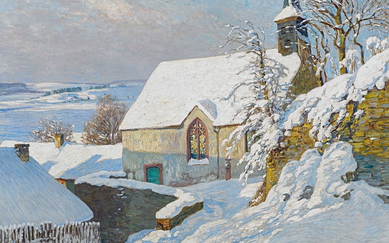 Fritz von Wille, 1914 (Year), village, artwork, winter, snow, painting, classical art, classic art