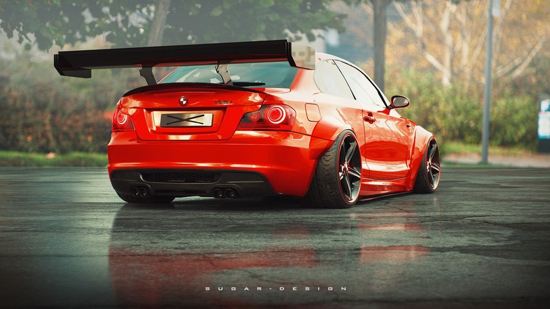 BMW, car, vehicle, red cars, BMW 1, rear wing