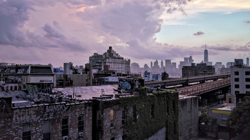 Jason Mccann, New York City, graffiti, rooftops, bricks, overcast, skyline