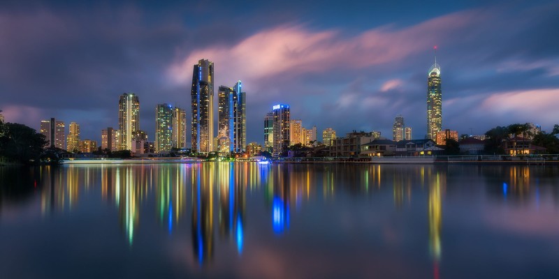 Gold Coast, urban, skyline, skyscraper, city, 500px, night, Australian, river