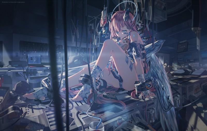 Miv4t, anime girls, anime, legs, futuristic, blue eyes, science fiction