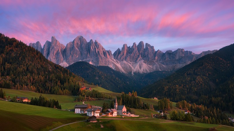 landscape, nature, mountains, village, forest