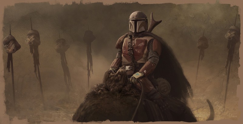 The Mandalorian, artwork, Star Wars, science fiction, bounty hunter